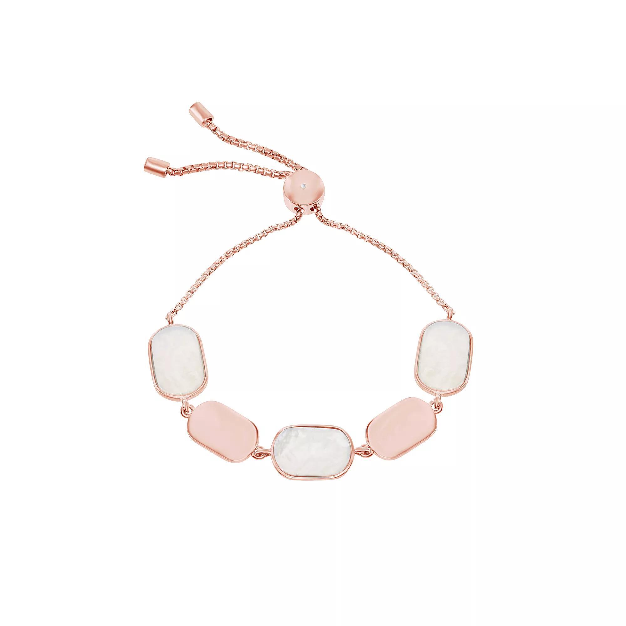 14k Rose Gold Over Silver Mother-of-Pearl Bracelet, Women's, Size: 5-9" ADJ, Pink Tone Product Image