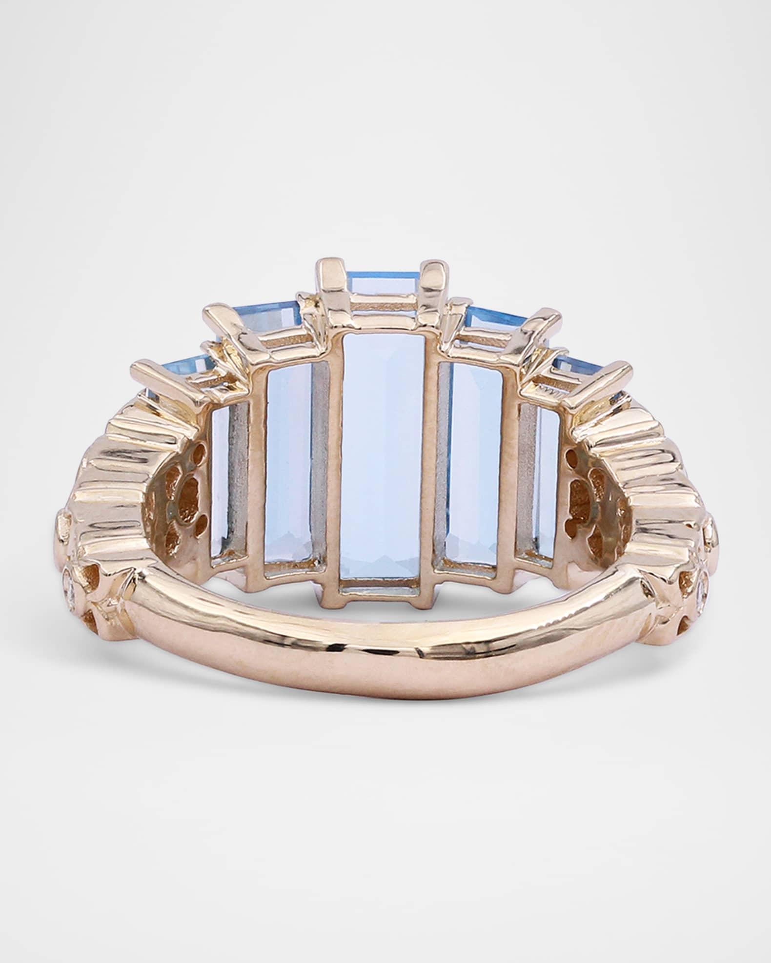 18K Yellow Gold Baguette Swiss Blue Topaz Statement Ring with Diamonds Product Image