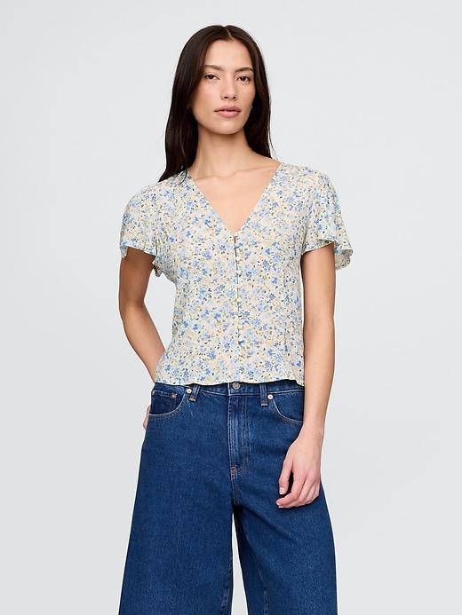 Crepe Flutter-Sleeve Top Product Image