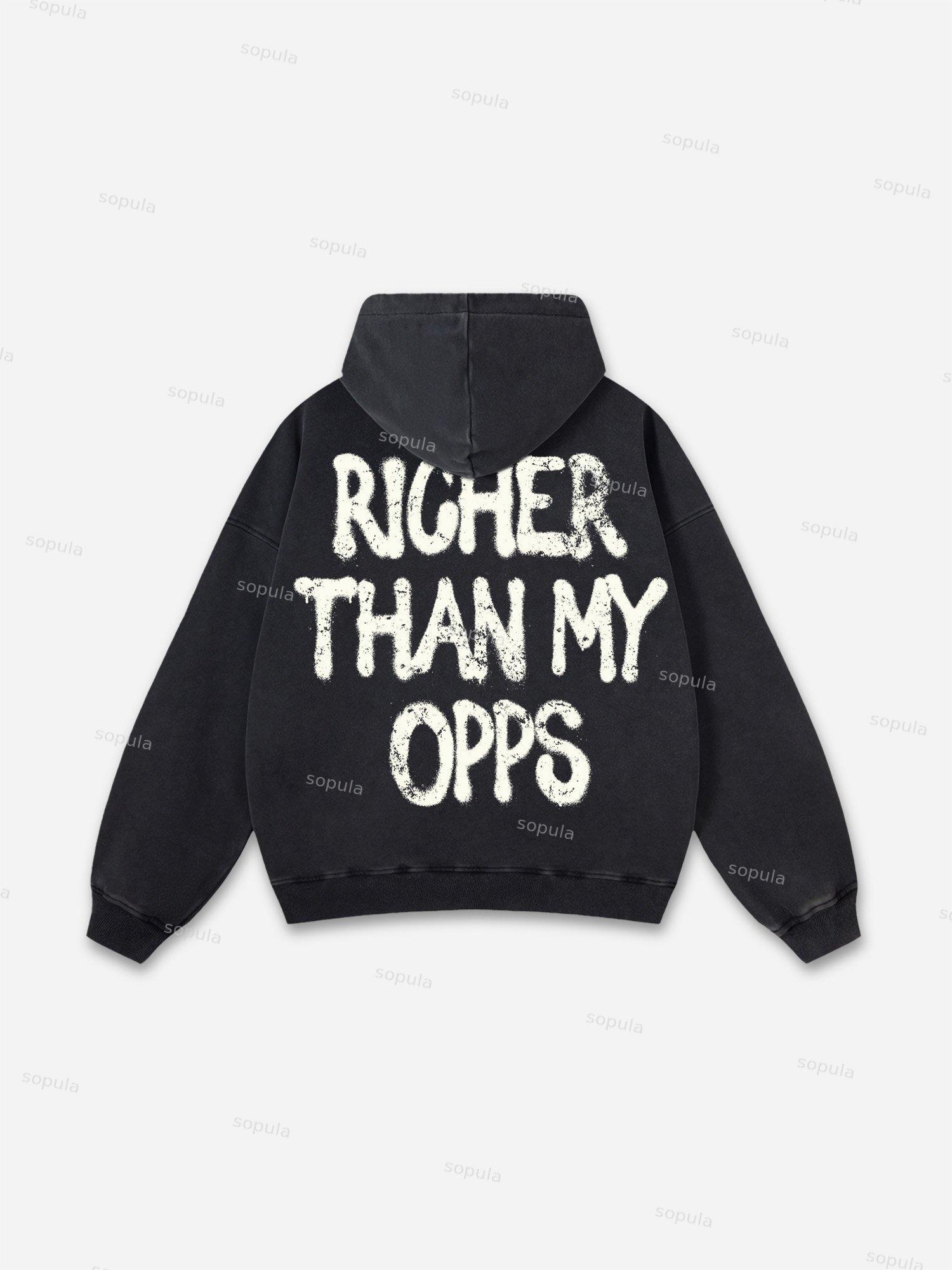 Richer Than My Opps Vintage Abstract Man Graphic Acid Wash Hoodie Product Image