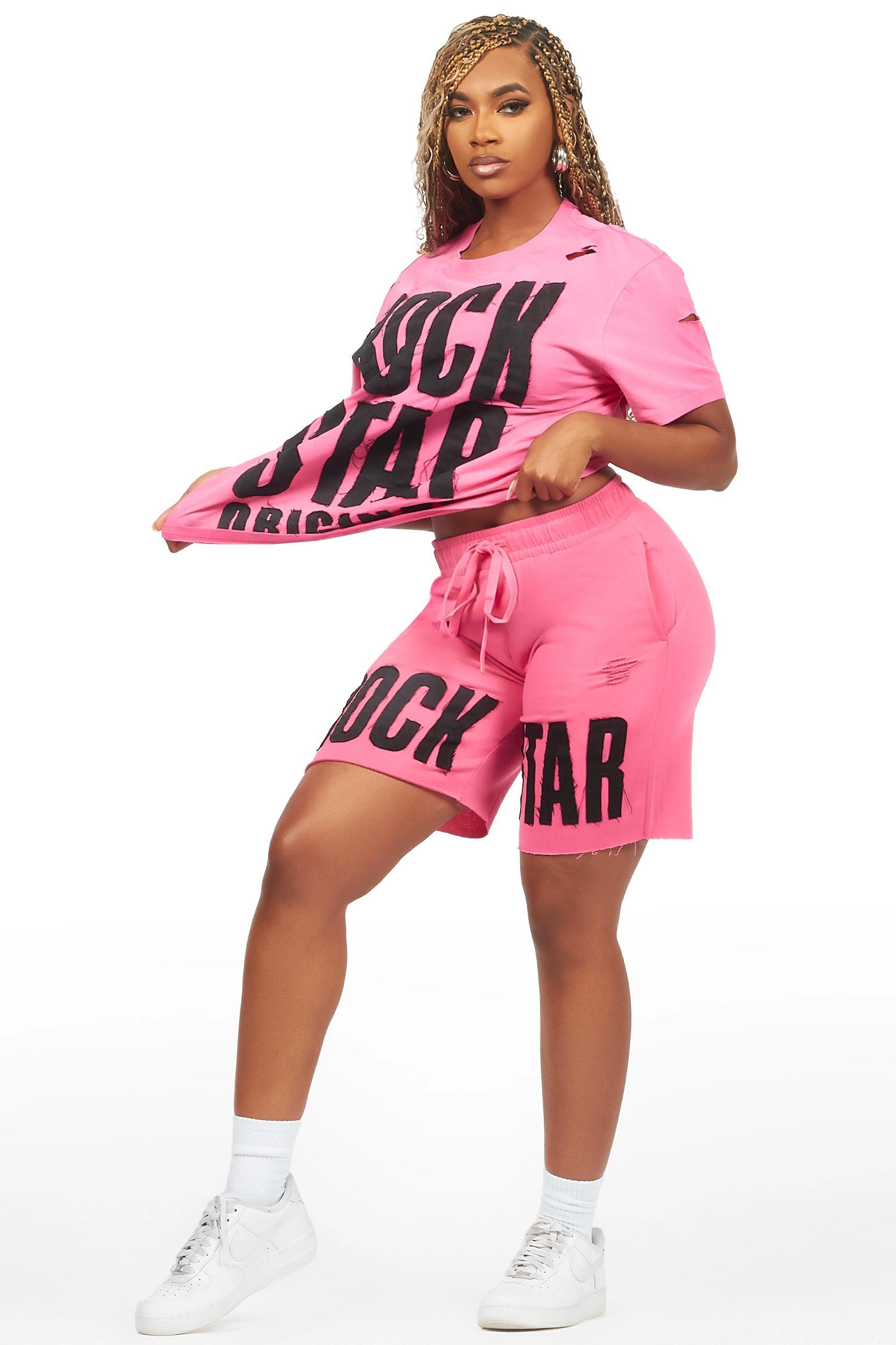Shantrice Pink/Black T-Shirt Short Set Female Product Image