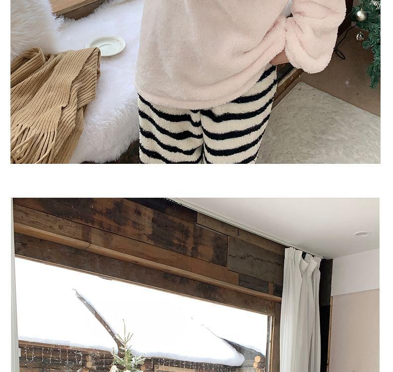 Pajama Set: Smiley Face Sweatshirt + Striped Pants Product Image