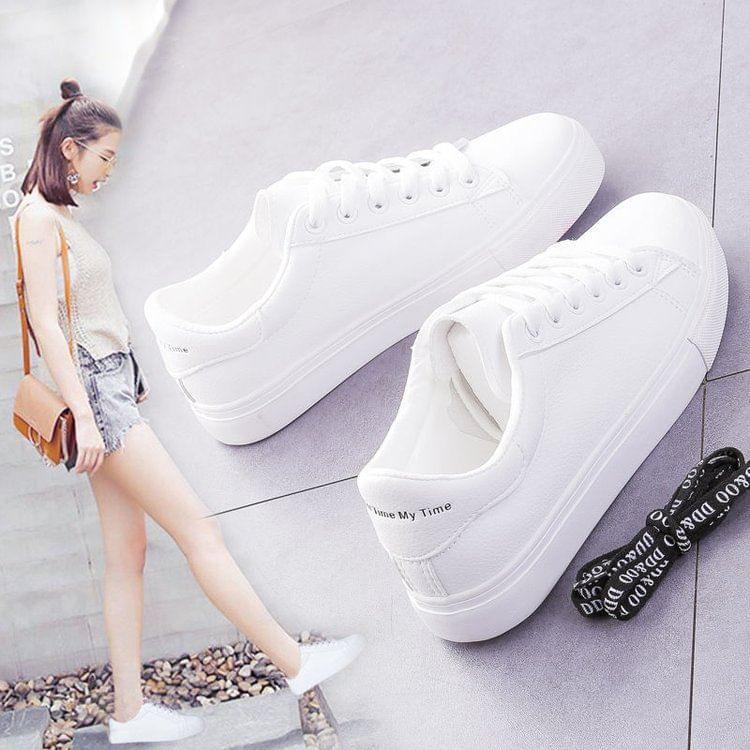 Platform Lace-Up Faux Leather Sneakers Product Image