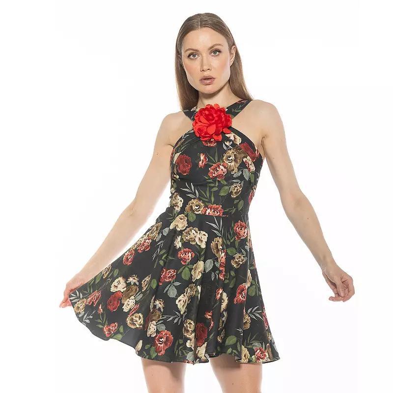 Women's ALEXIA ADMOR Alexi Halter Fit & Flare Dress with 3D Flower Detail, Size: 4, Ivory Product Image
