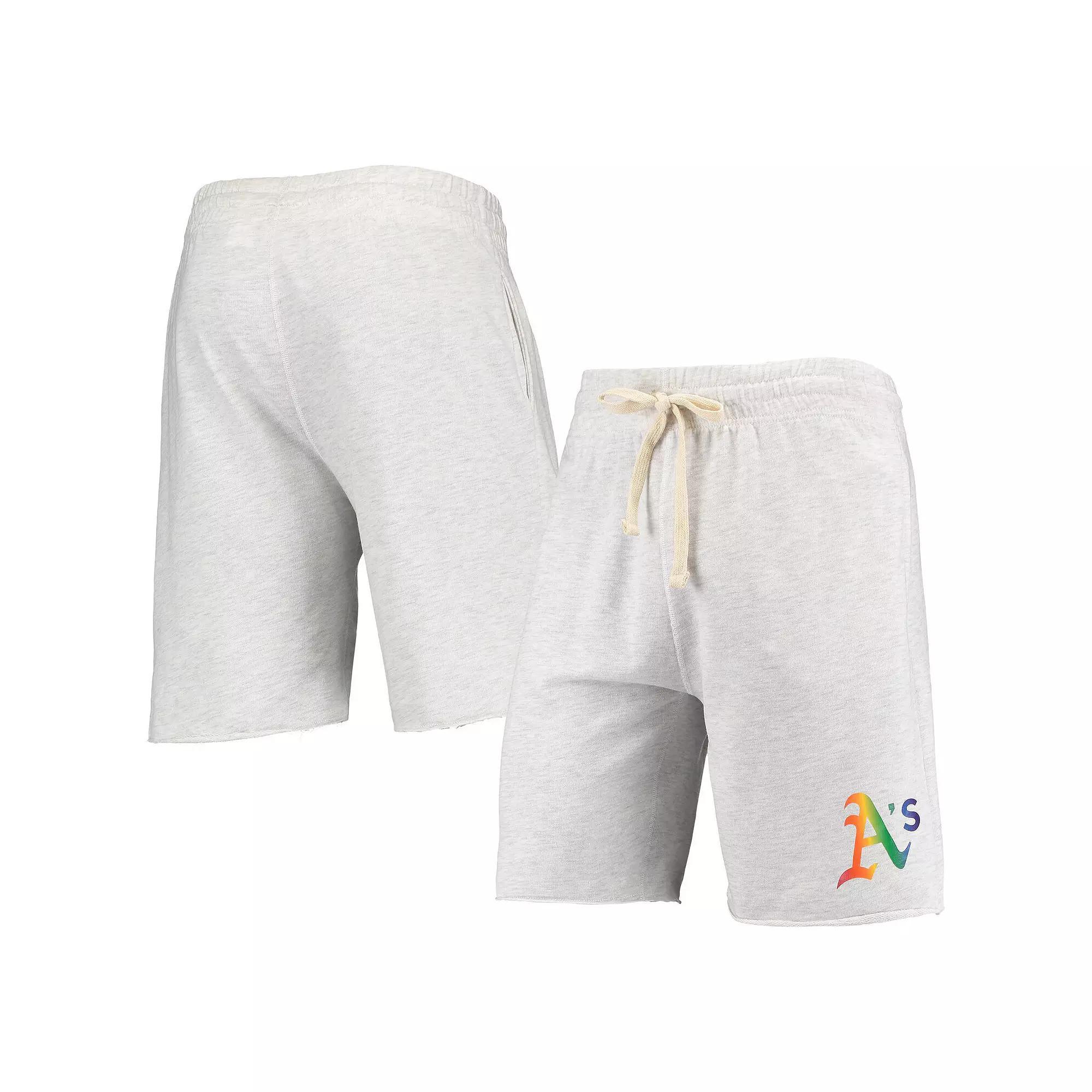 Men's Concepts Sport Oatmeal Oakland Athletics Mainstream Logo Terry Tri-Blend Shorts, Size: Large, Team Product Image