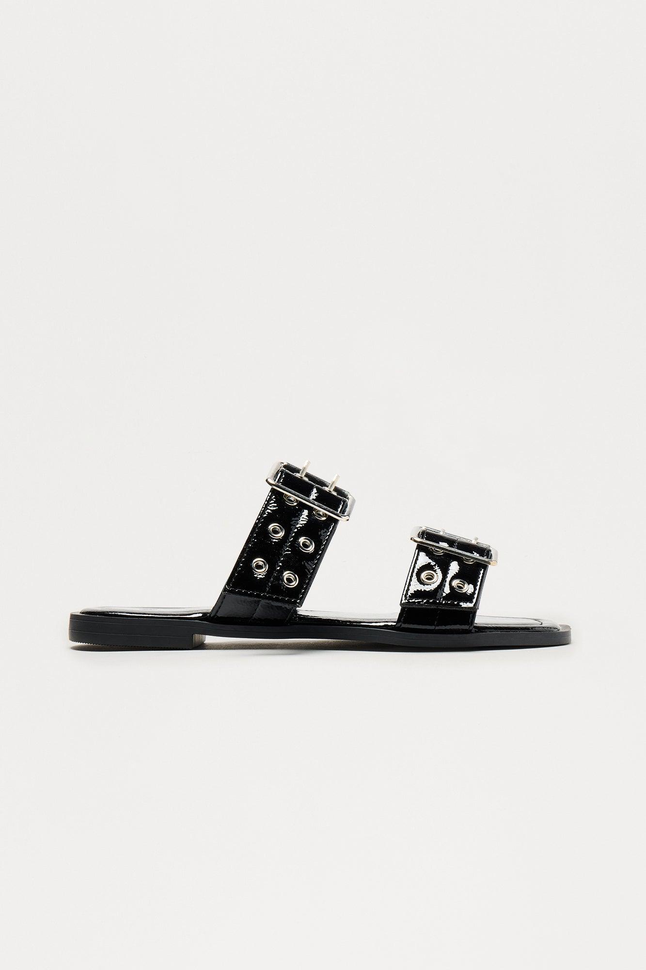 Wright Faux Patent Buckle Sandals - Black Female Product Image