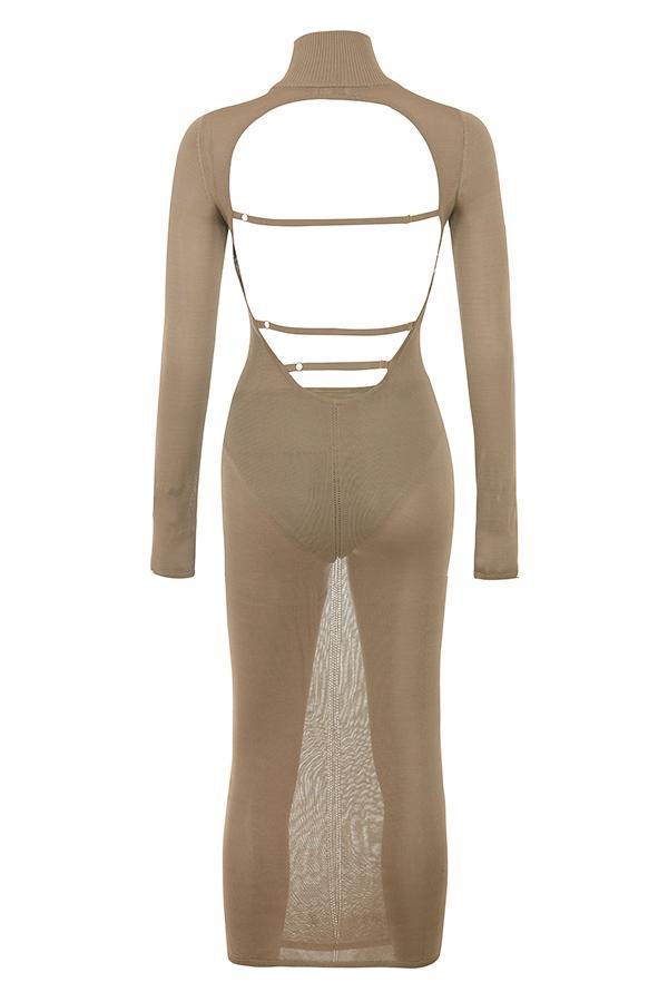 Roberta Tan Knit Midi Dress Product Image