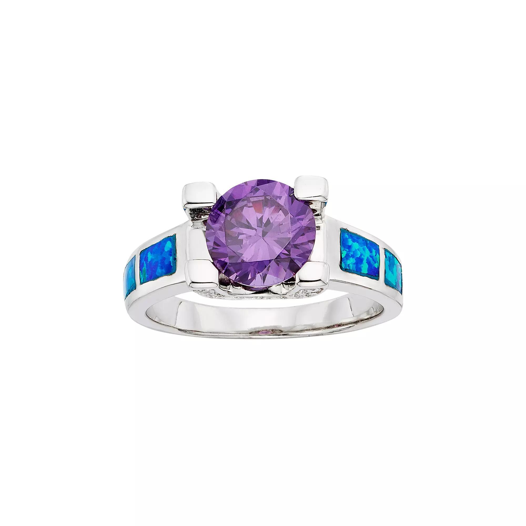 Cubic Zirconia & Lab-Created Blue Opal Sterling Silver Ring, Women's, Size: 7, Multicolor Product Image