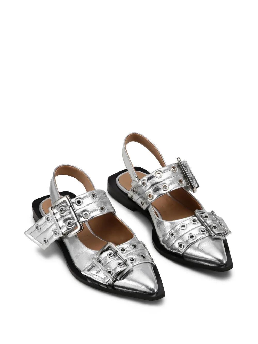 double-buckled metallic-effect ballerina shoes Product Image