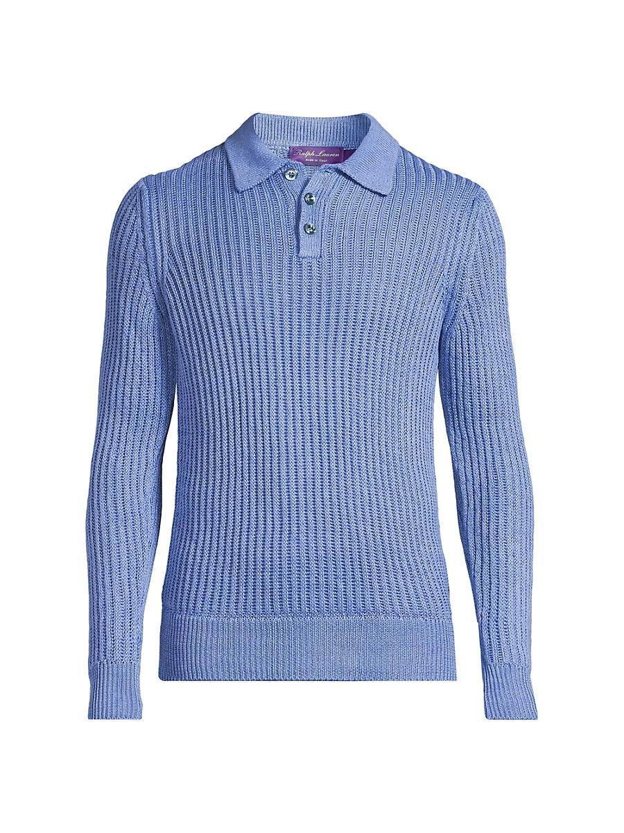 Mens Linen-Silk Long-Sleeve Polo Sweater Product Image