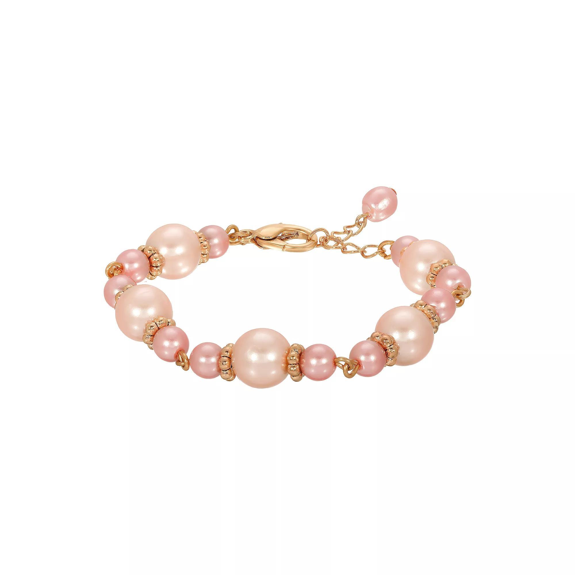 1928 Gold Tone Pink Pearl Bracelet, Womens Product Image