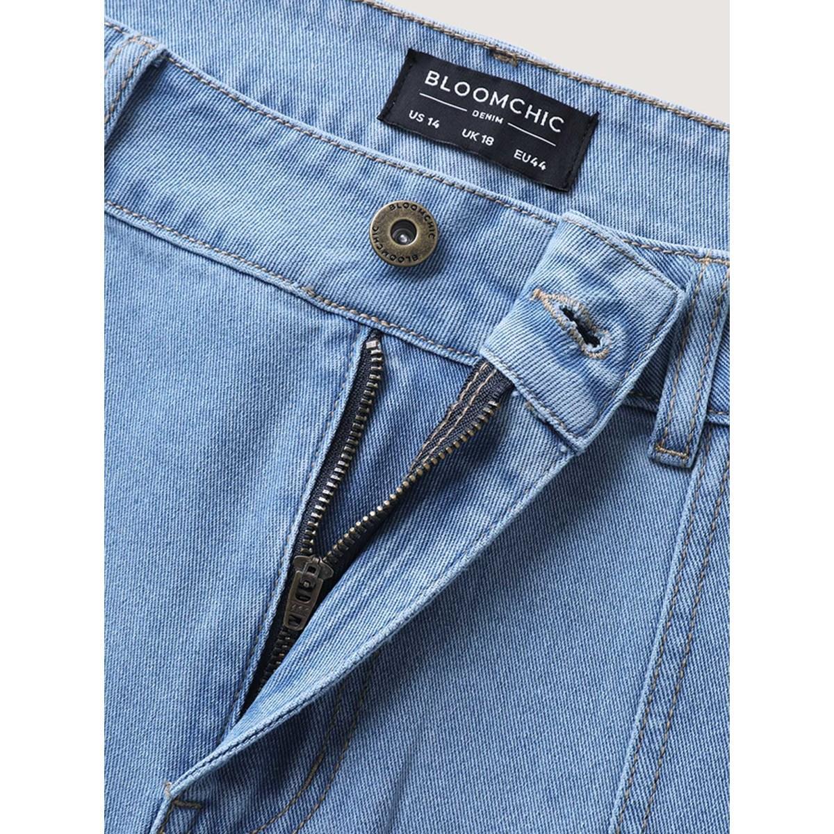 Plus Size Classic Flared Hem Mid-Rise Jeans Women Midblue Slanted pocket Jeans BloomChic 18/2X Product Image