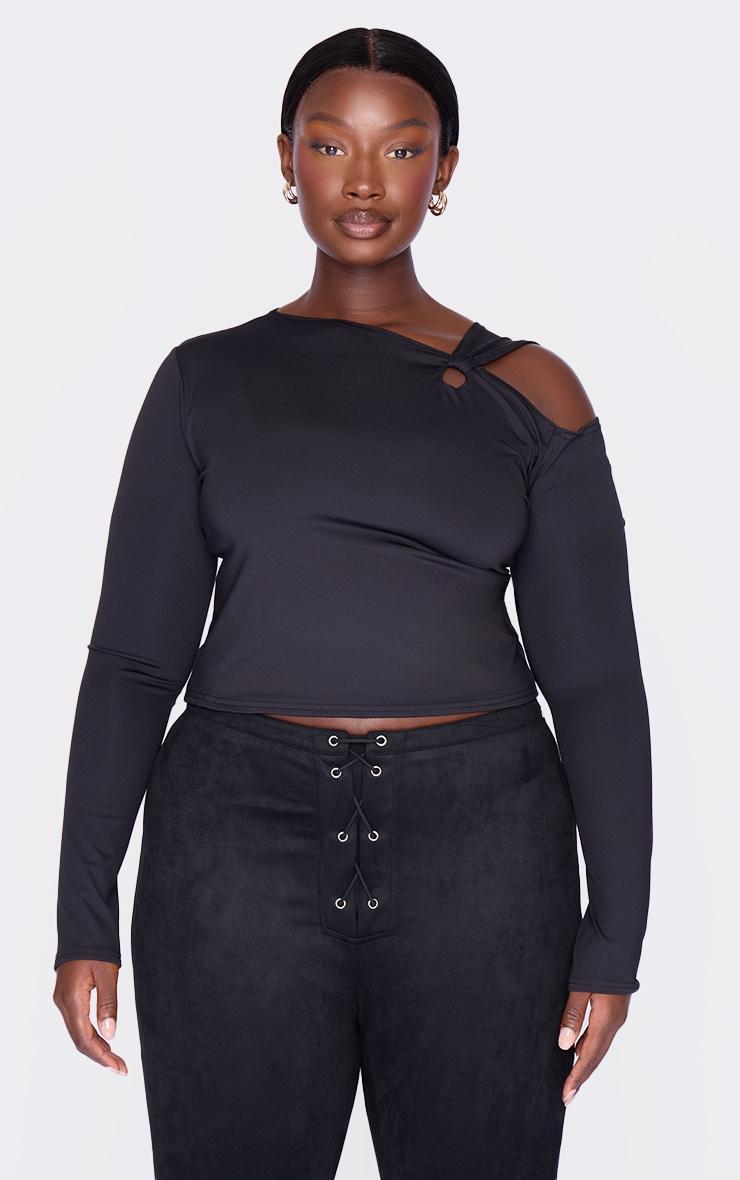Plus Black Contour Long Sleeve Knot Detail Top Product Image