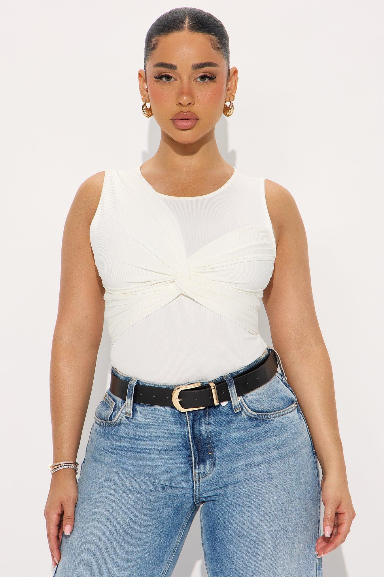 With A Twist Ribbed Bodysuit - Ivory Product Image