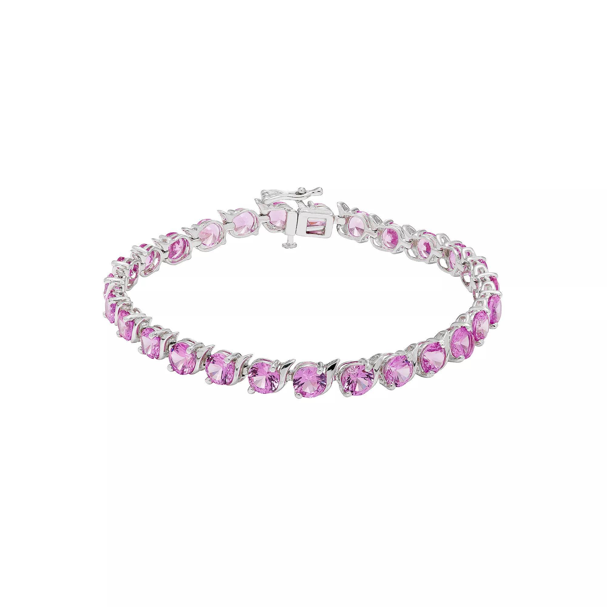 Sterling Silver Lab-Created Pink Sapphire Bracelet, Women's, Size: 7.5" Product Image