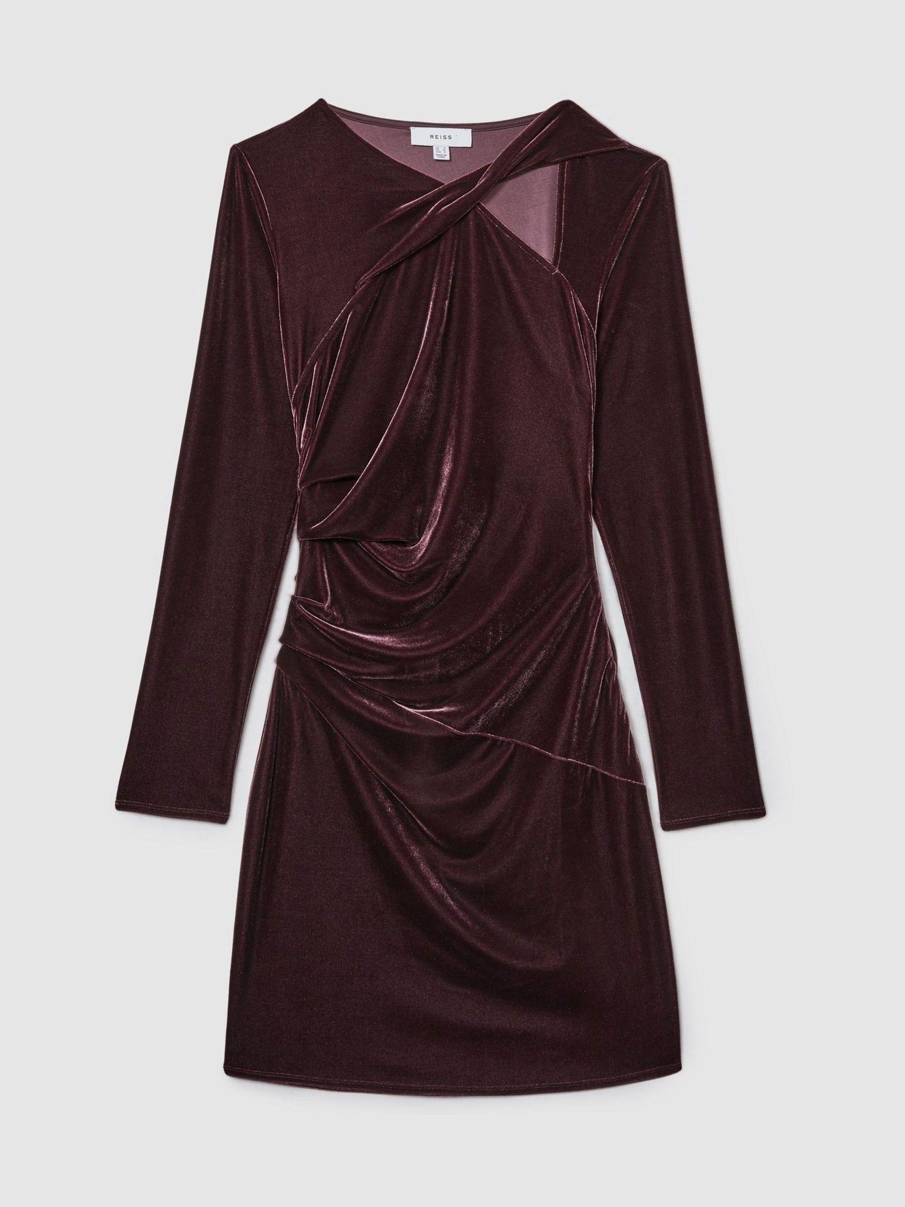 Velvet Cut-Out Mini Dress in Berry Product Image