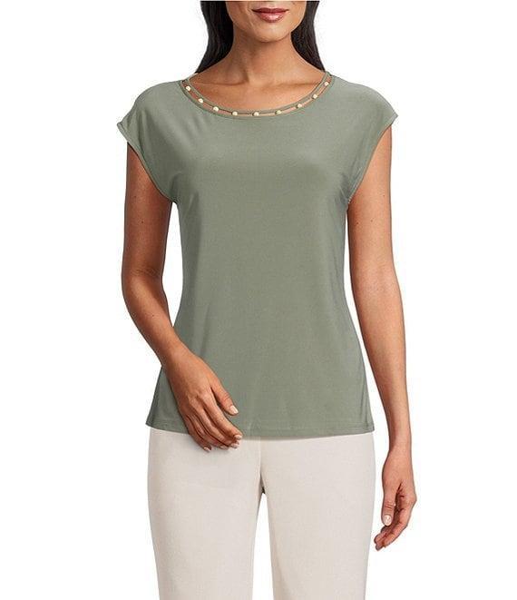 Kasper Beaded Round Neck Cap Sleeve Top Product Image