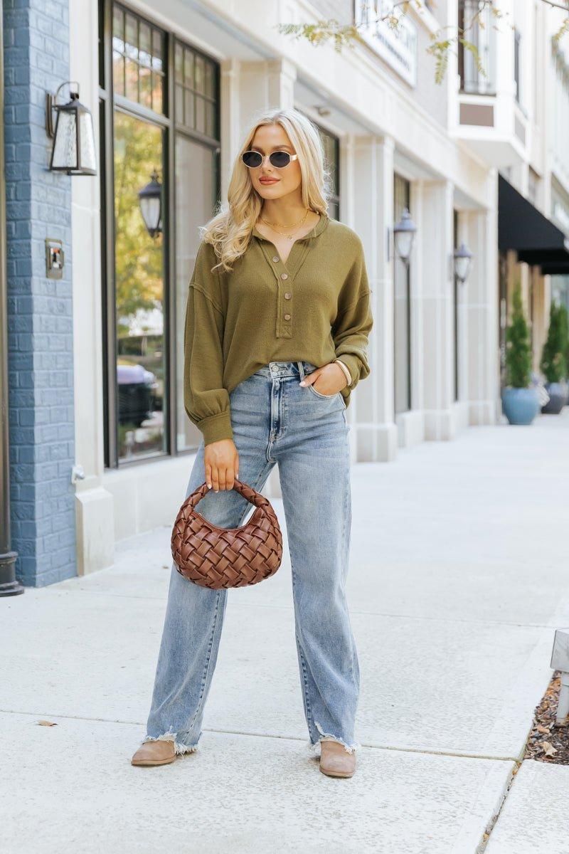 Olive Seam Detail Button Up Top Product Image