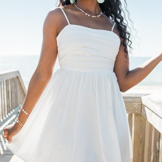 Gentle On My Mind White Rouched Top Dress SALE Product Image