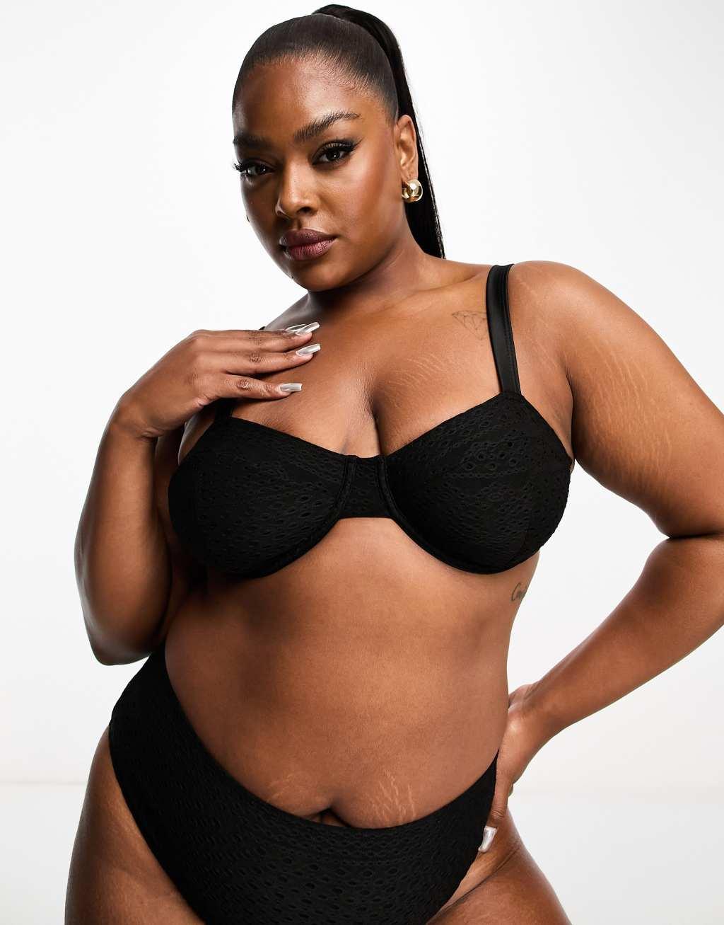 Reclaimed Vintage Plus bikini top in black eyelet  Product Image