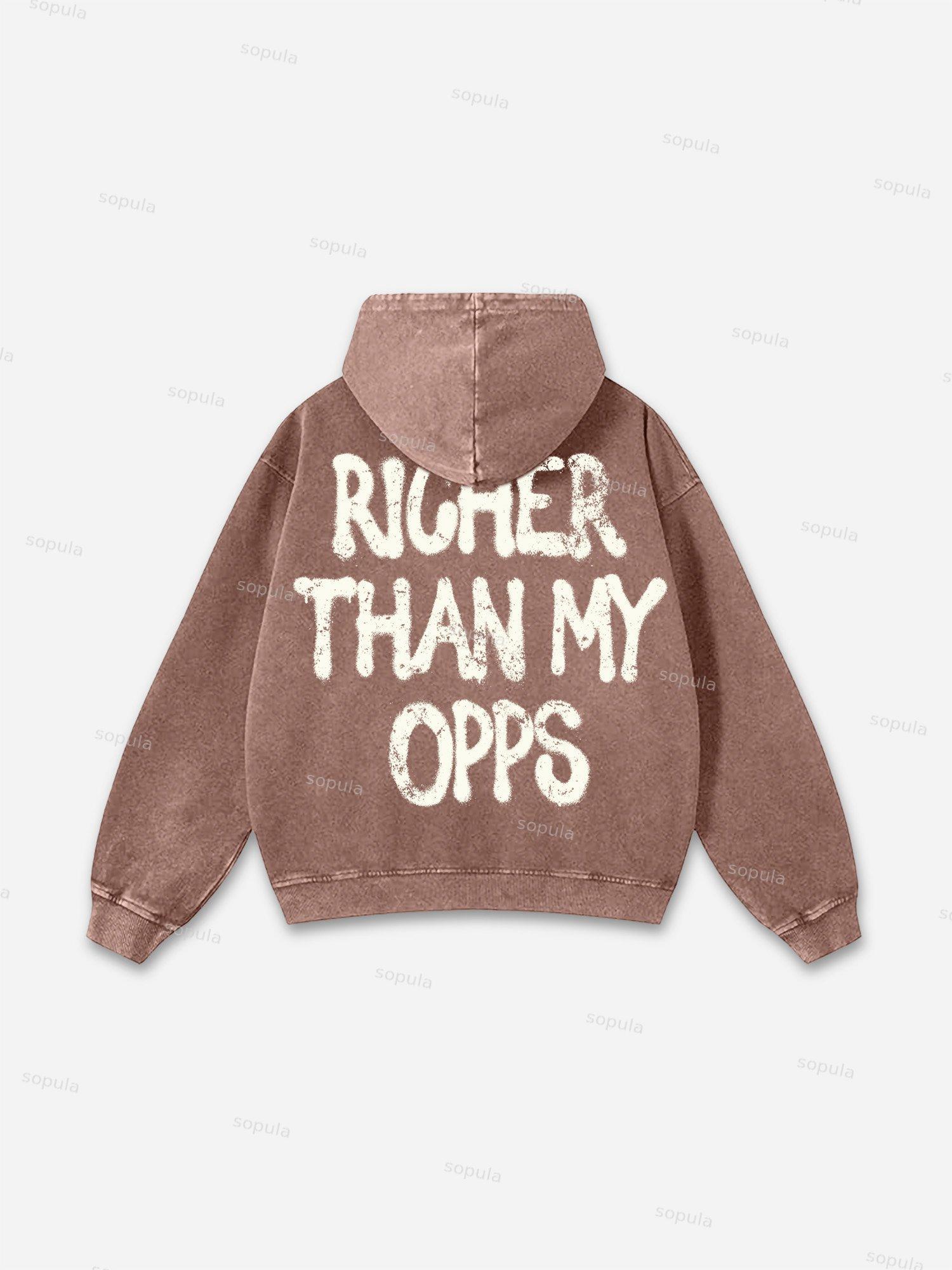 Richer Than My Opps Vintage Abstract Man Graphic Acid Wash Hoodie Product Image