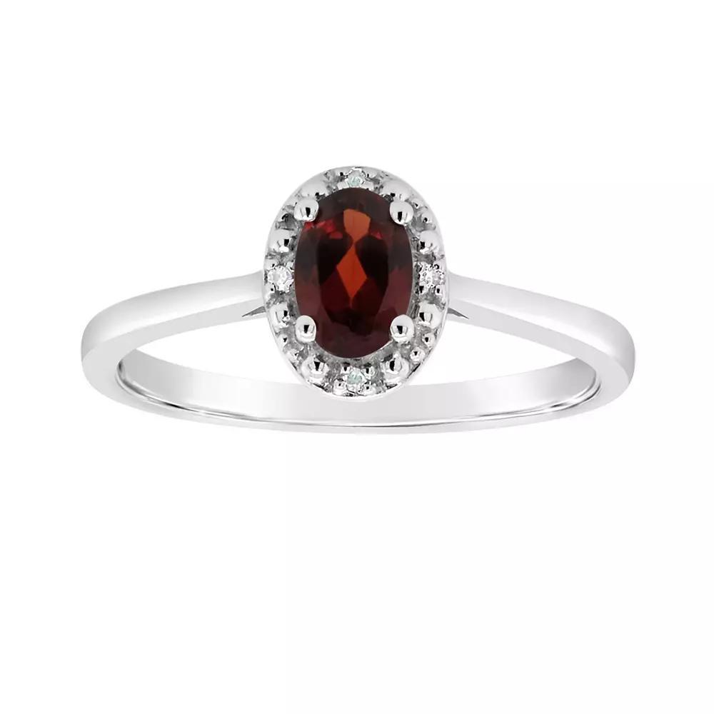 Celebration Gems Sterling Silver Oval Genuine Garnet Diamond Accent Frame Ring, Womens White Topaz Product Image