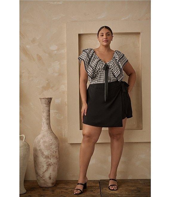 Sugarlips Plus Leoti Gingham Printed Flutter Sleeve Babydoll Top Product Image
