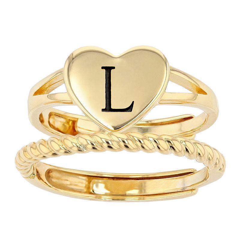 City Luxe Heart Initial & Textured Band Ring Set, Women's, Gold Tone A Product Image