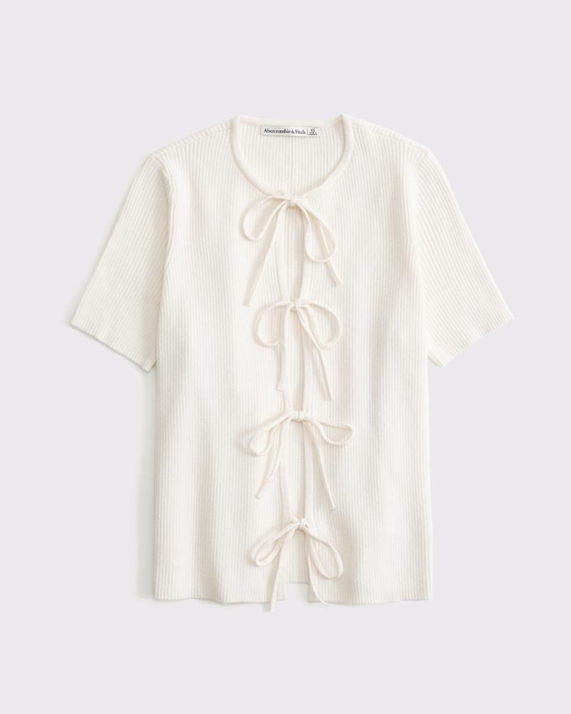 Short-Sleeve Tie-Front Cardigan Product Image