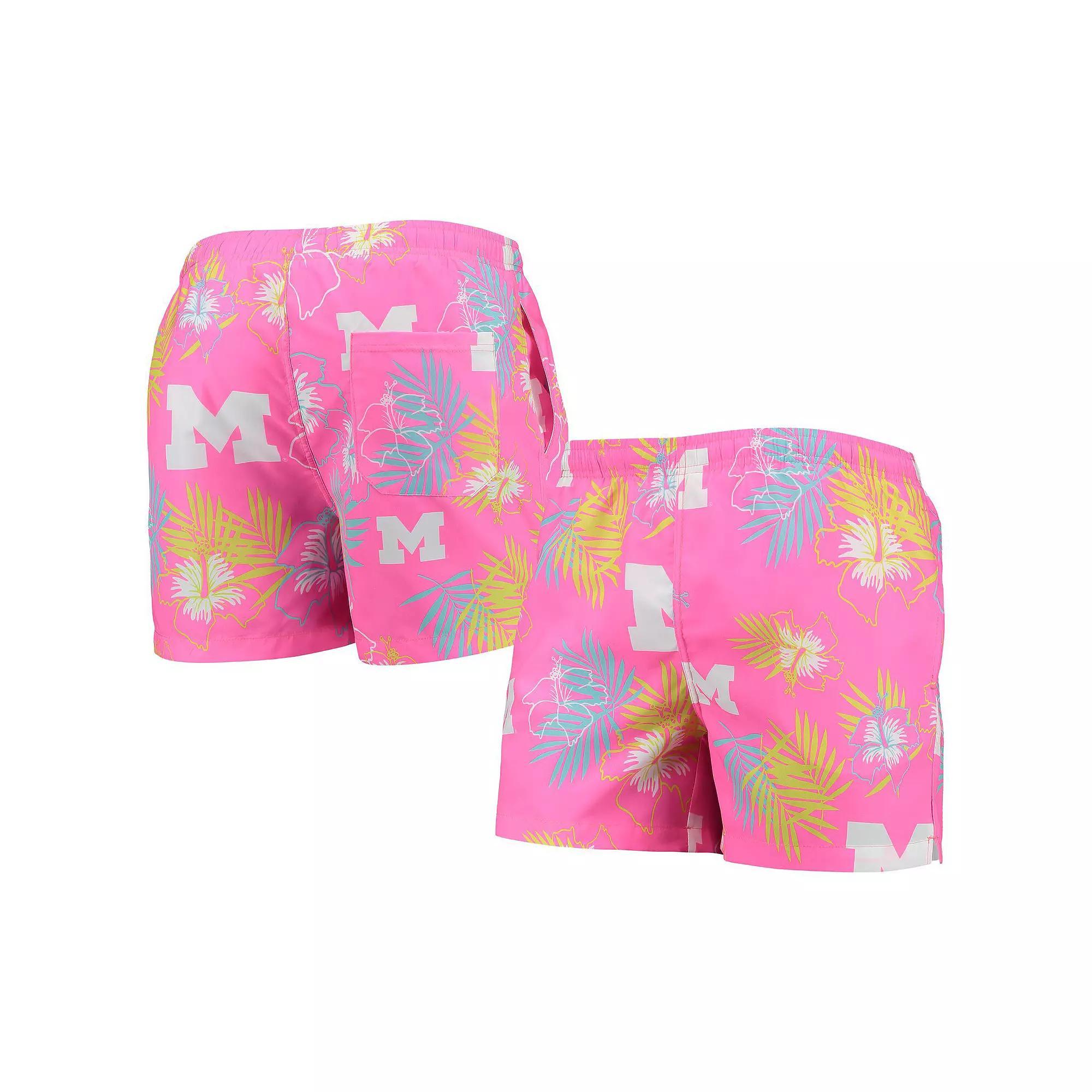 Men's FOCO Pink Michigan Wolverines Neon Floral Swim Trunks, Size: 2XL Product Image