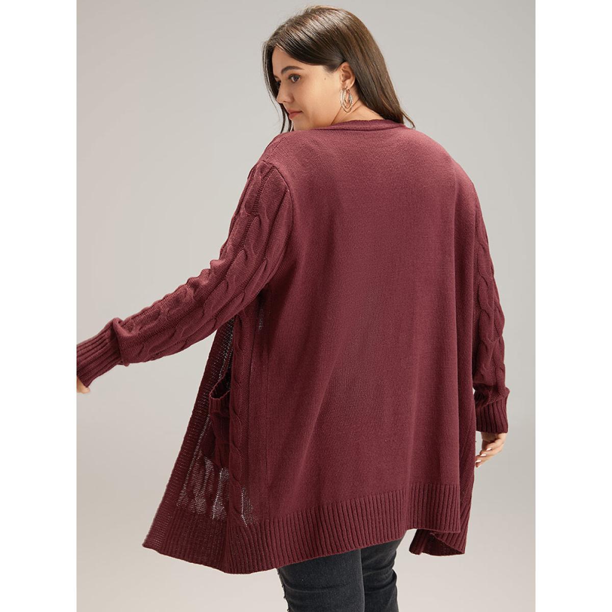 Plus Size Cable Knit Open Front Pocket Cardigan Scarlet Women Casual Loose Long Sleeve Everyday Cardigans BloomChic 26/4X Product Image