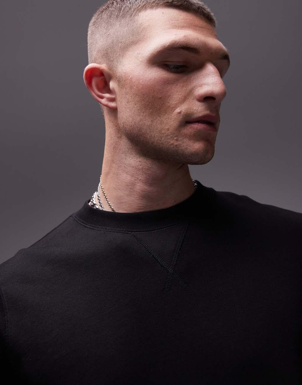 ARKET terry jersey vintage look sweatshirt in black Product Image