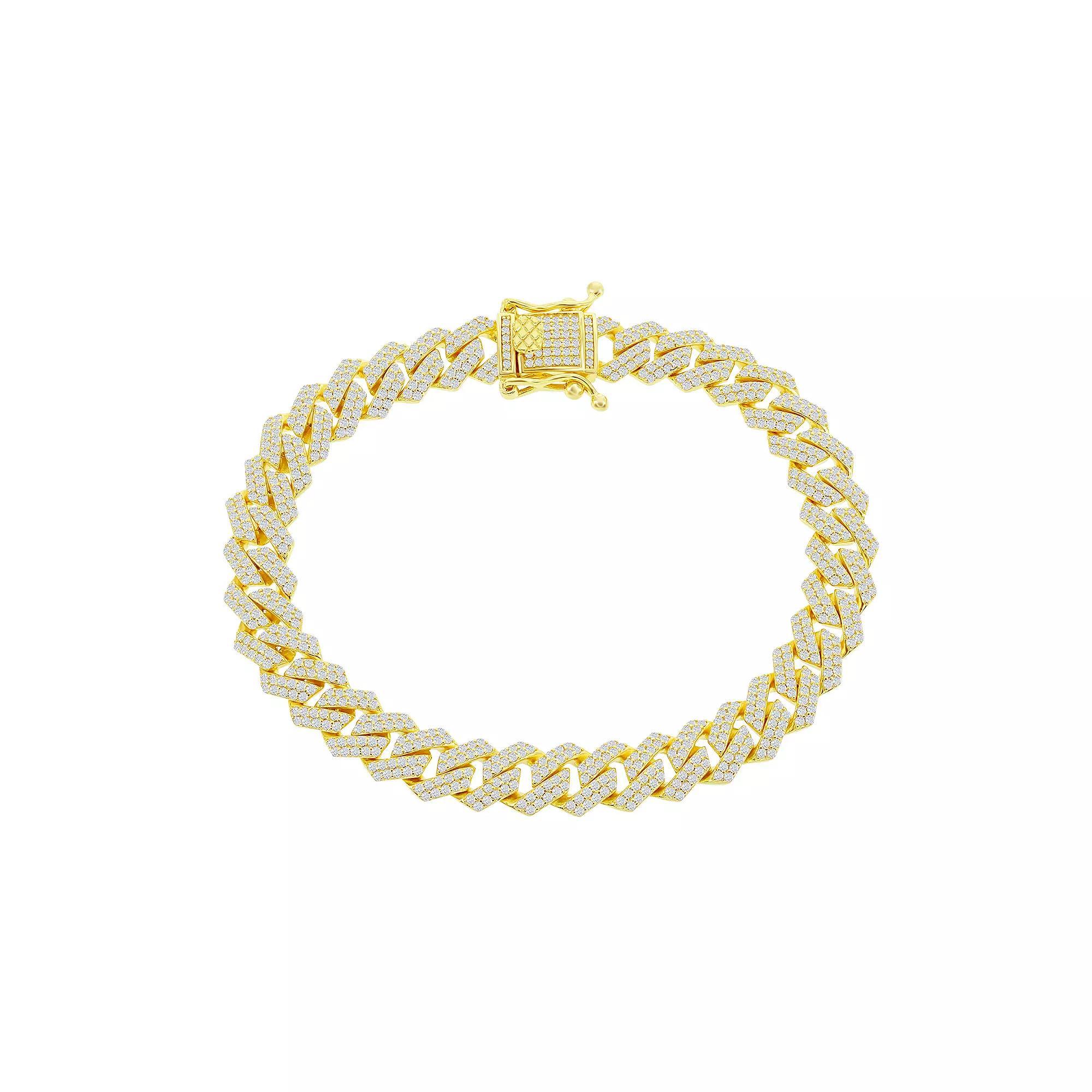 Men's 14k Gold Over Silver Cubic Zirconia Monaco Chain Bracelet, Size: 8", Gold Tone Product Image