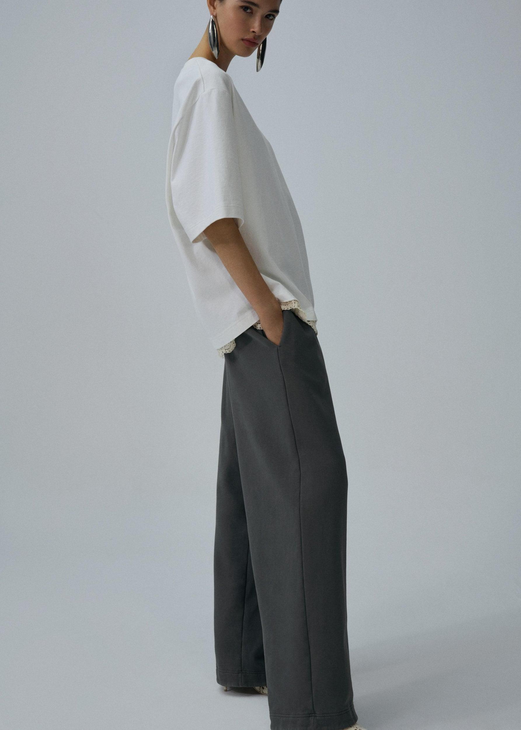 Lace detail oversized heavy t-shirt in white Product Image