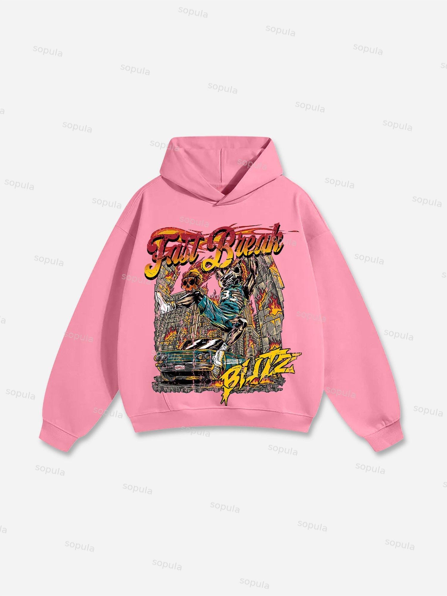 Racing Basketball Fast Break Print Cotton Hoodie Product Image
