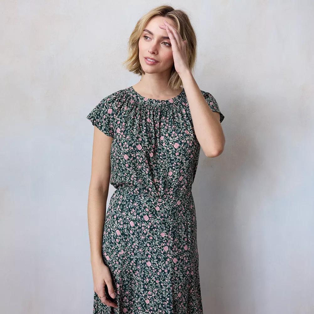 Women's LC Lauren Conrad Shirred Neck Shell Top, Size: Medium, Green Virginia Vines Product Image