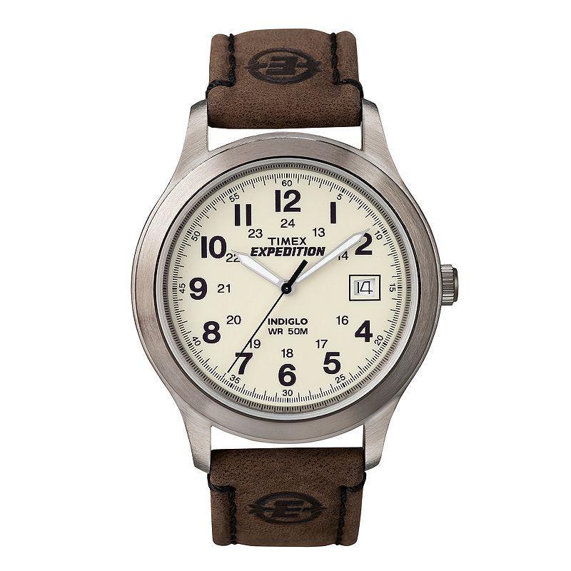 Timex® Men's Expedition Leather Watch - T49870KZ, Size: Large, Brown Product Image