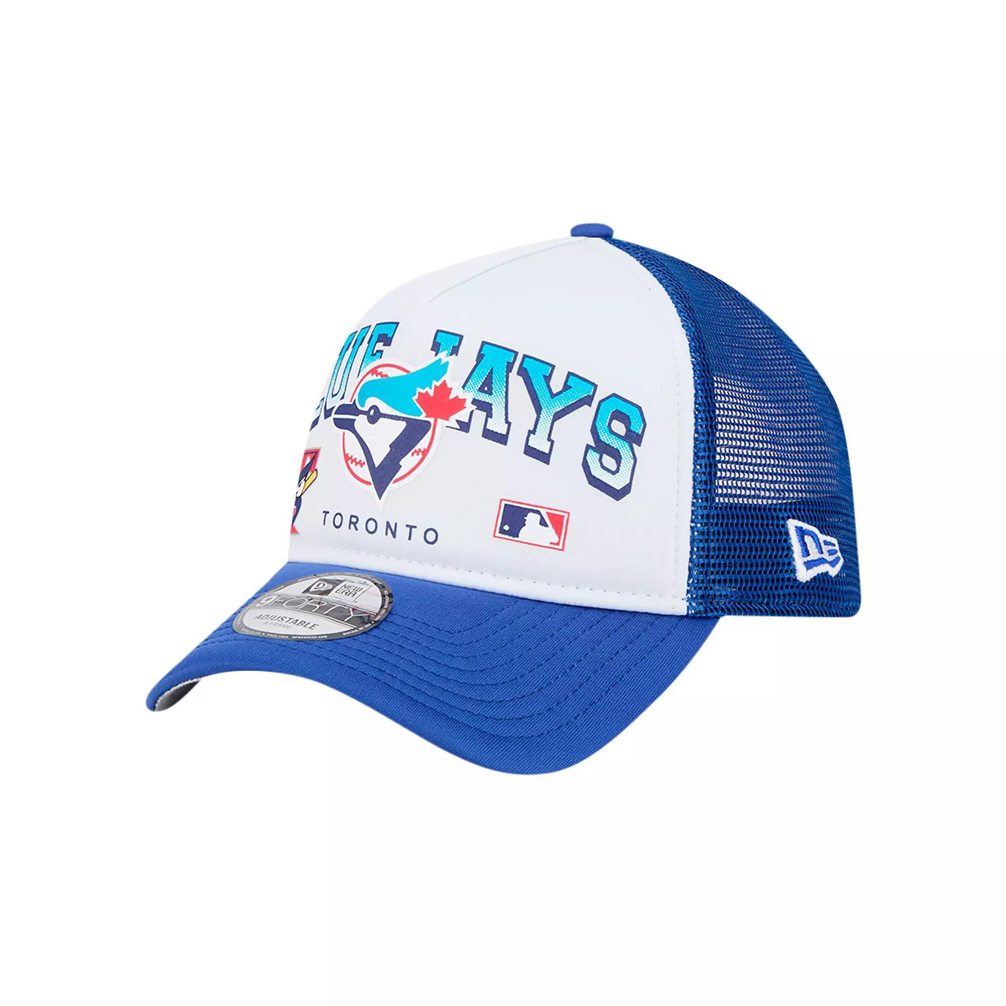 Men's New Era White Toronto Blue Jays Retro Wordmark 9FORTY A-Frame Trucker Adjustable Hat, Jay White Product Image