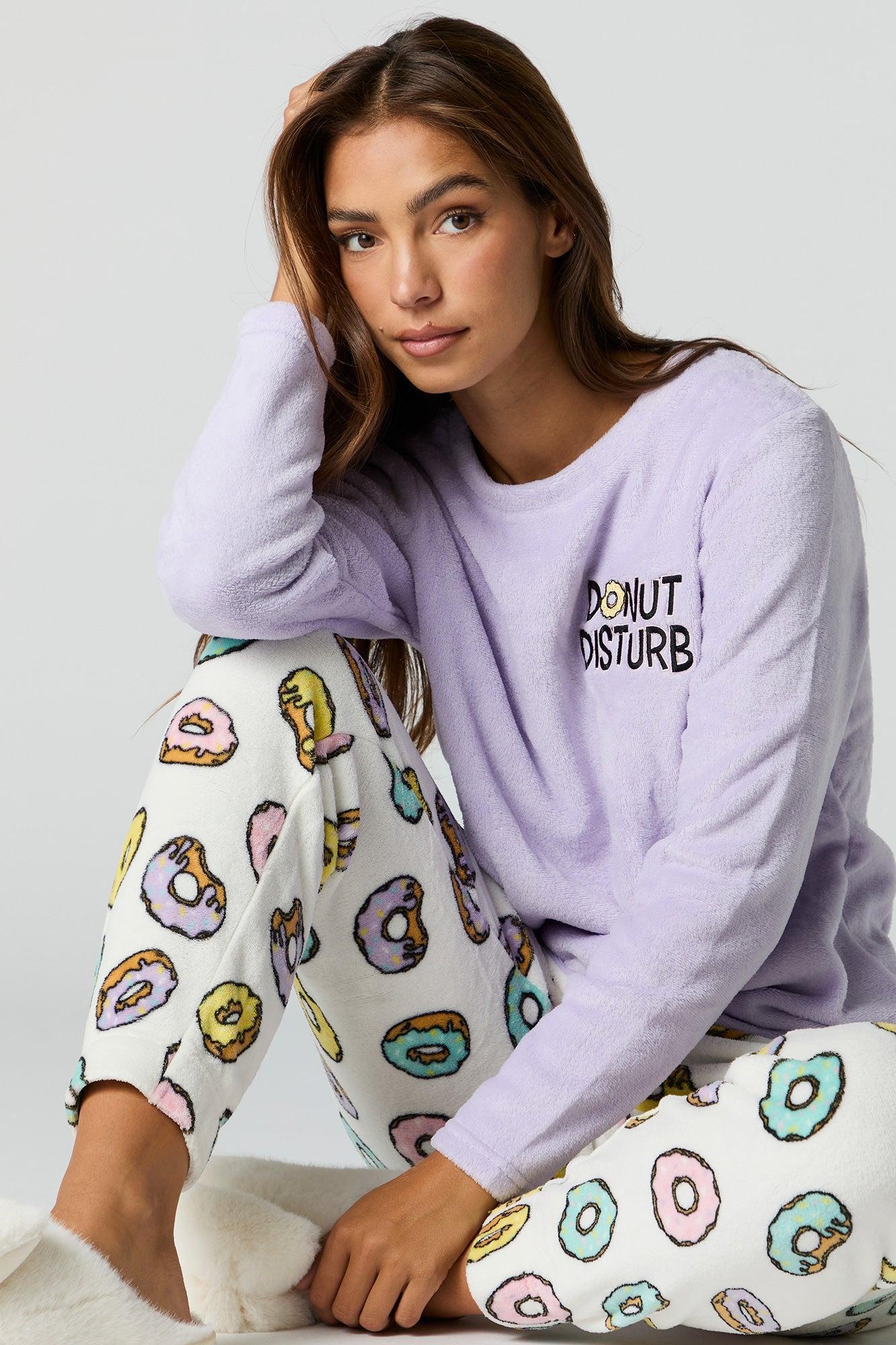 Plush Long Sleeve Top and Pant 2 Piece Pajama Set Female Product Image