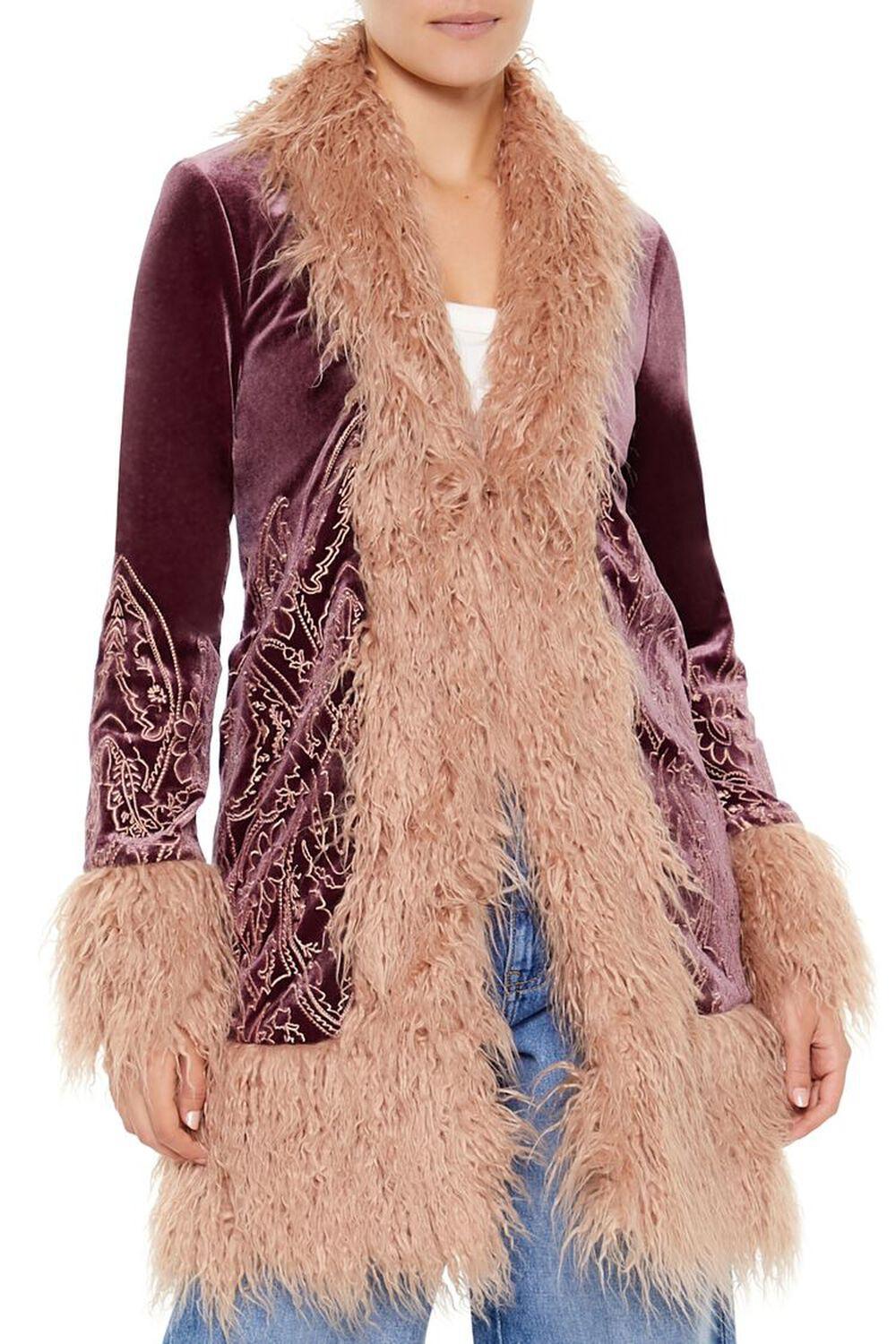 Faux Fur-Trim Embroidered Coat | Forever 21 Product Image