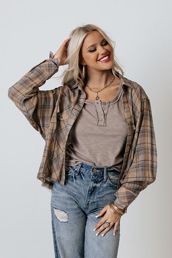 Across The Coast Plaid Top In Beige Product Image