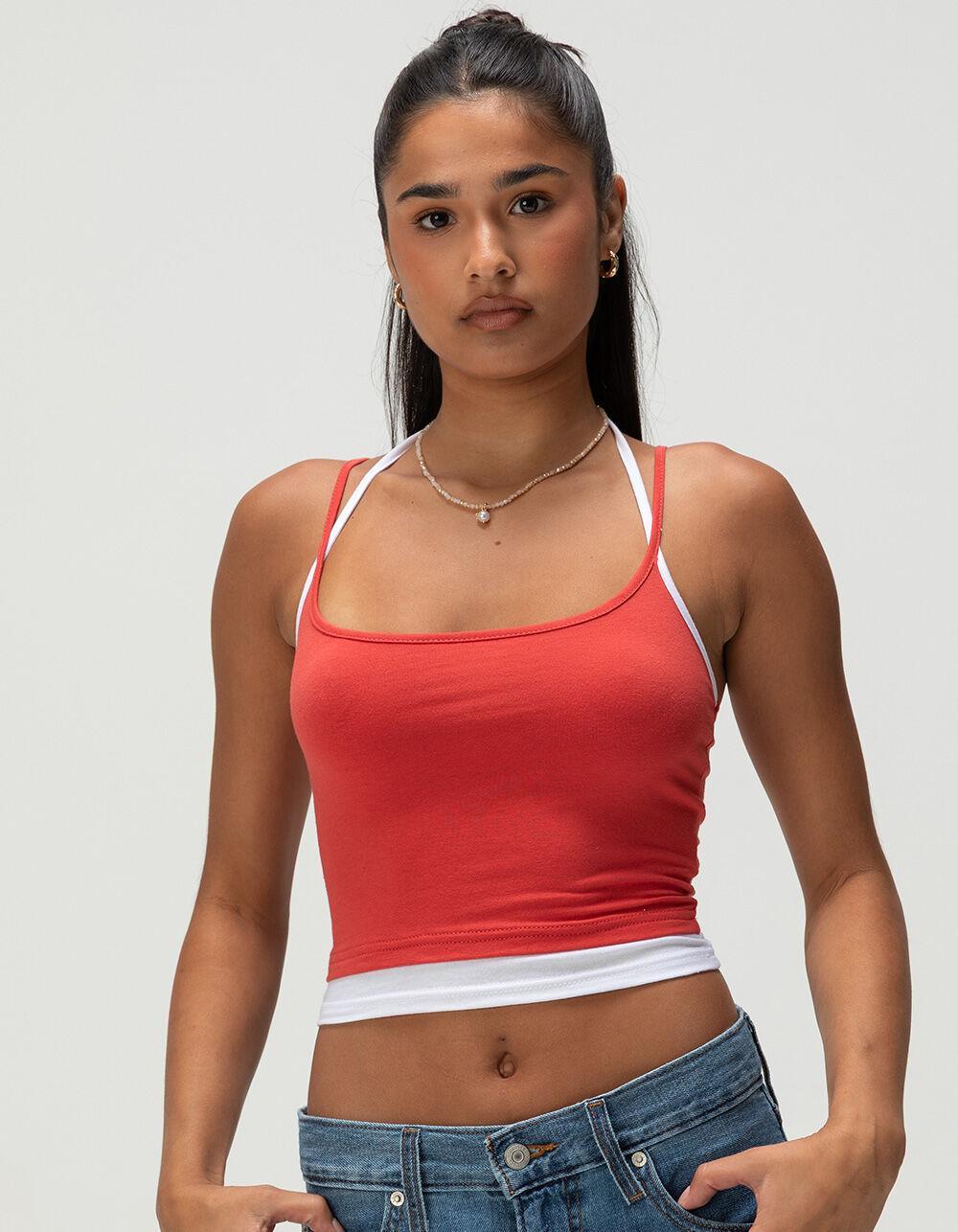 TILLYS Womens Double Layer Cami - RED/WHITE Product Image