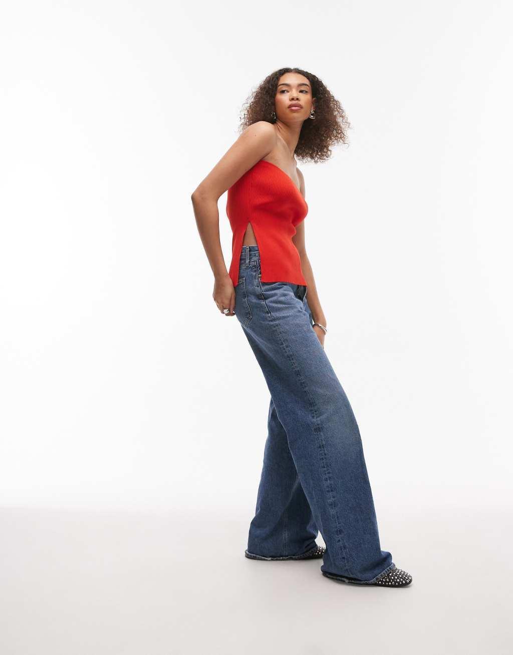 Topshop knit bandeau top in red Product Image