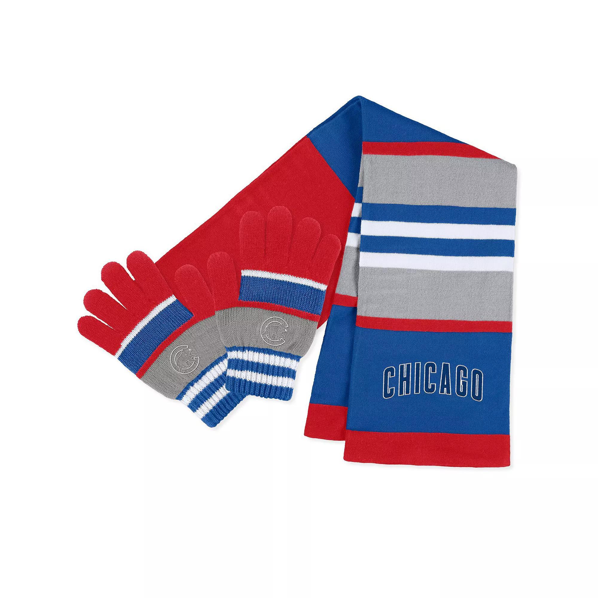 Women's WEAR by Erin Andrews Chicago Cubs Stripe Glove & Scarf Set, Team Product Image