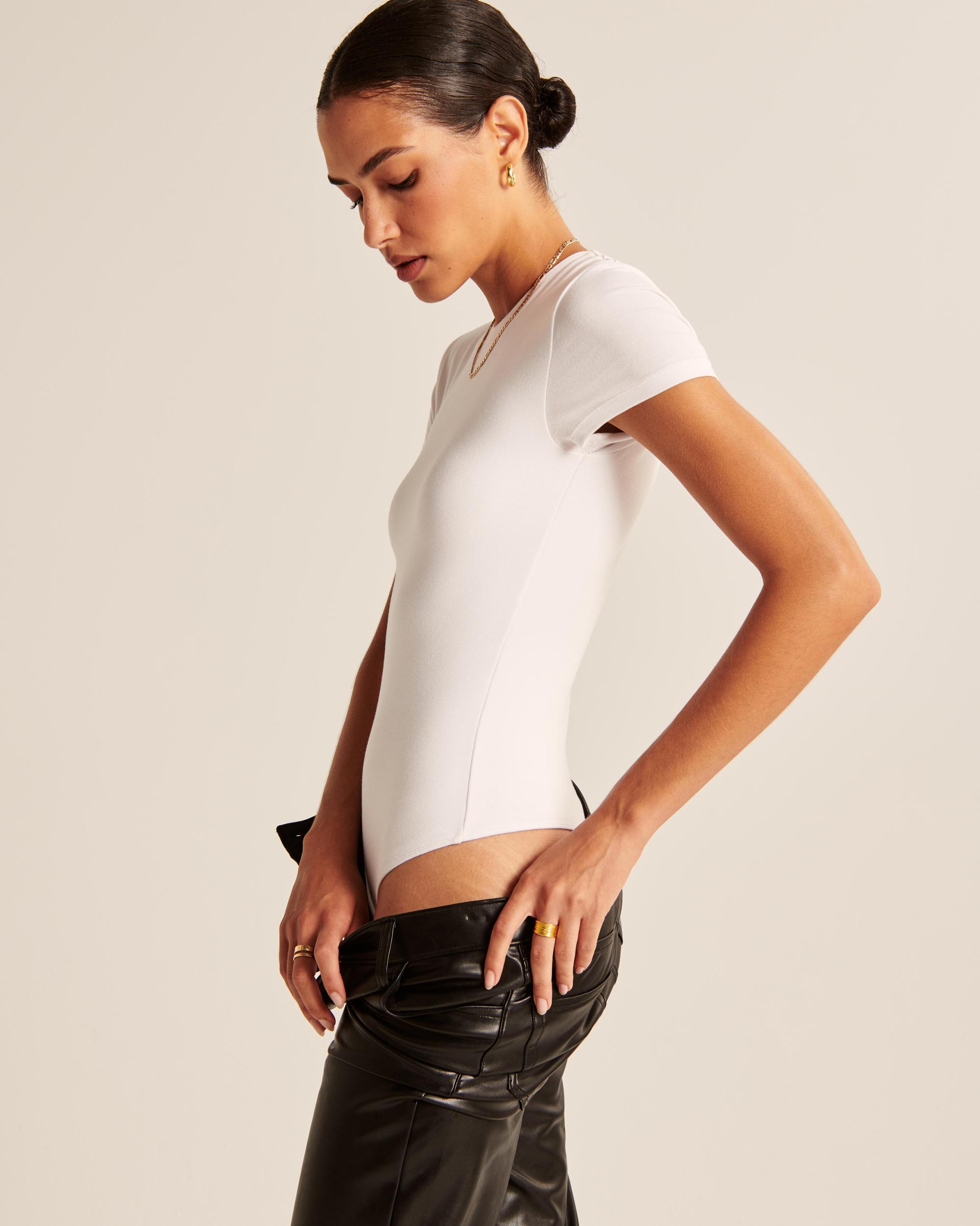 Cotton-Blend Seamless Fabric Tee Bodysuit Product Image