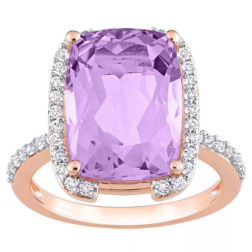Stella Grace 18k Rose Gold Over Silver Rose De France & White Topaz Bracket Cocktail Ring, Women's, Size: 5.50, Pink Tone Product Image