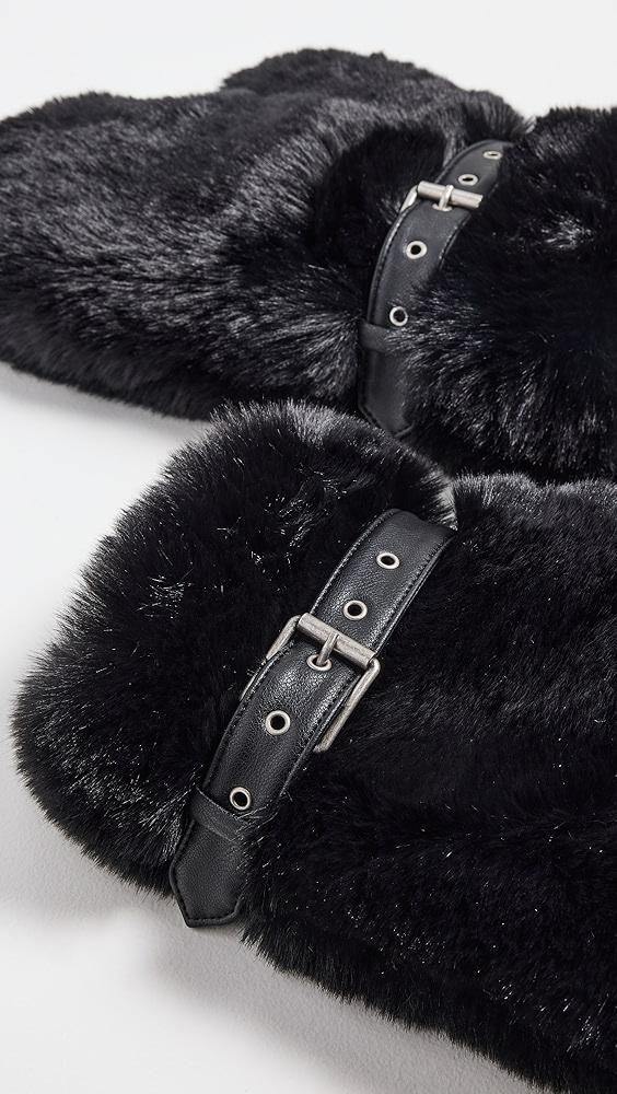 Acne Studios Fluffy Faux Fur Buckle Mittens | Shopbop Product Image