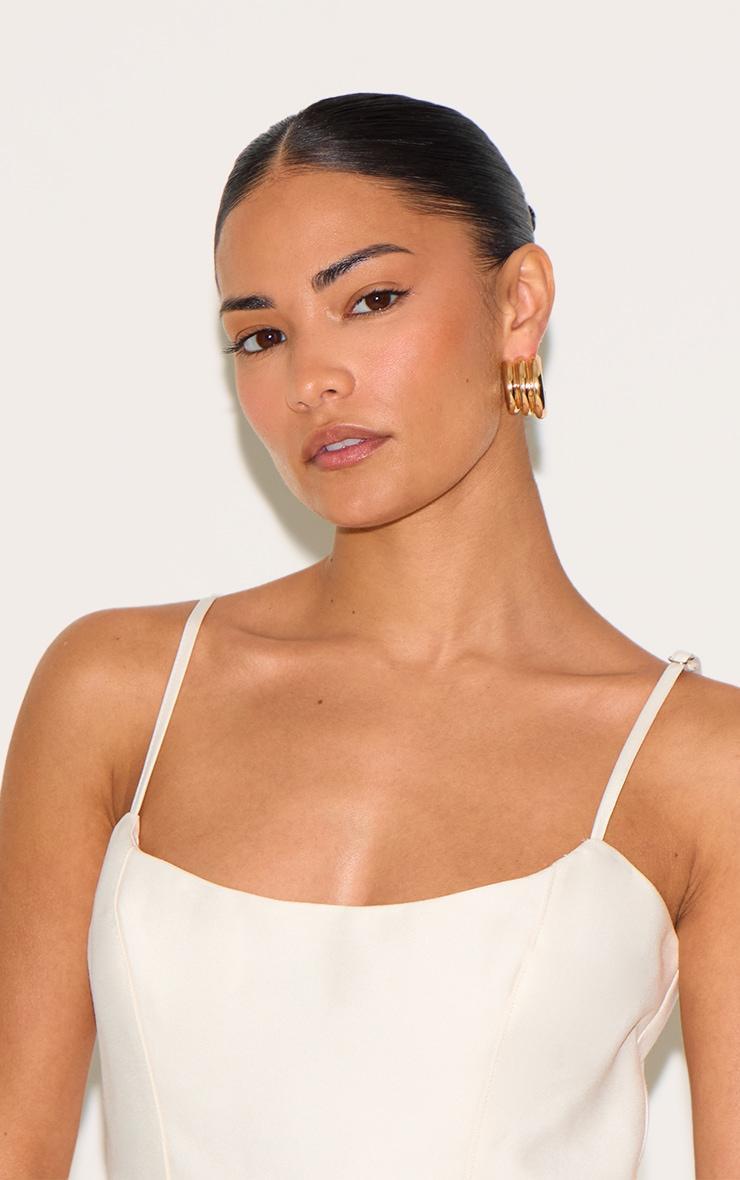 Gold Ribbed Oversized Statement Earrings Product Image