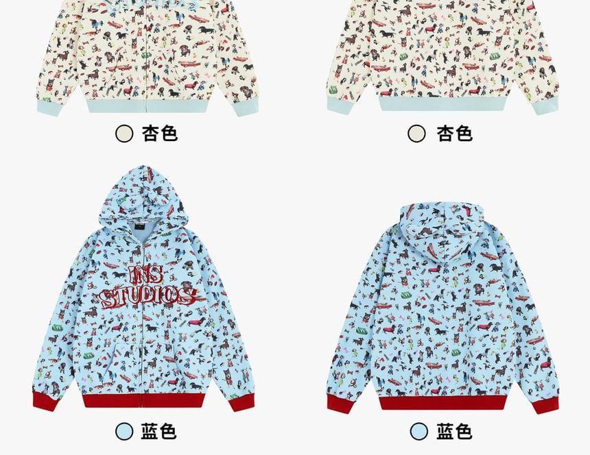 Couple Matching Lettering All Over Print Zip-Up Hoodie Product Image