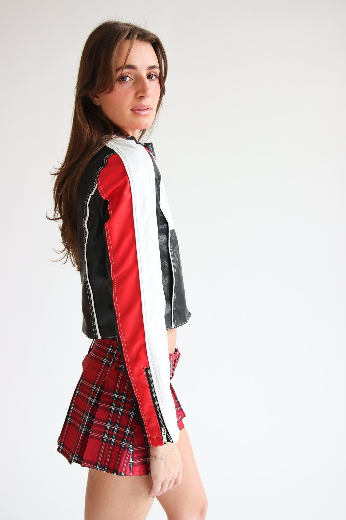Red & Black Pleather Moto Jacket Product Image